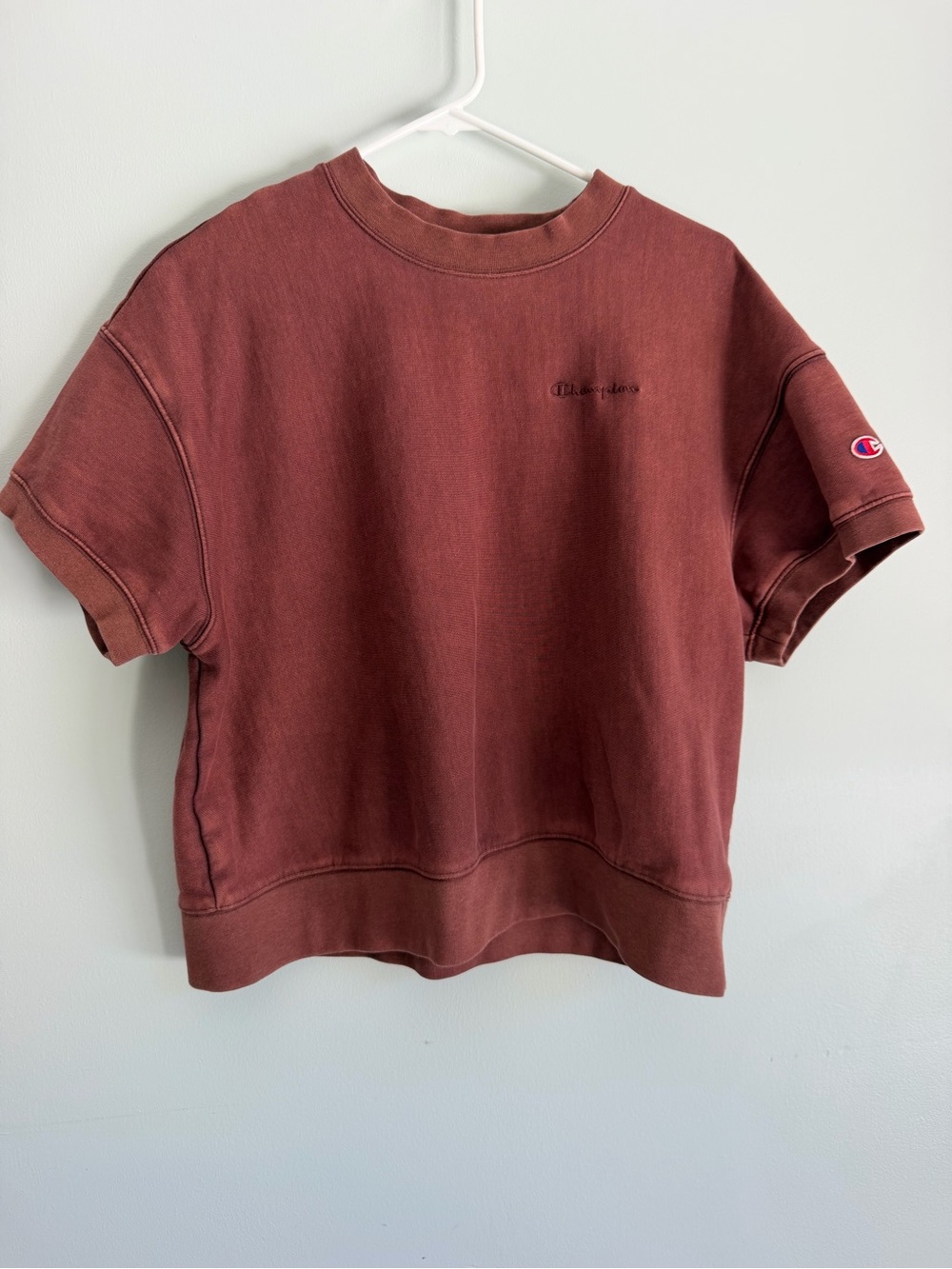 Champion Vintage Wash Brown Short-Sleeve Crew Sweatshirt Large